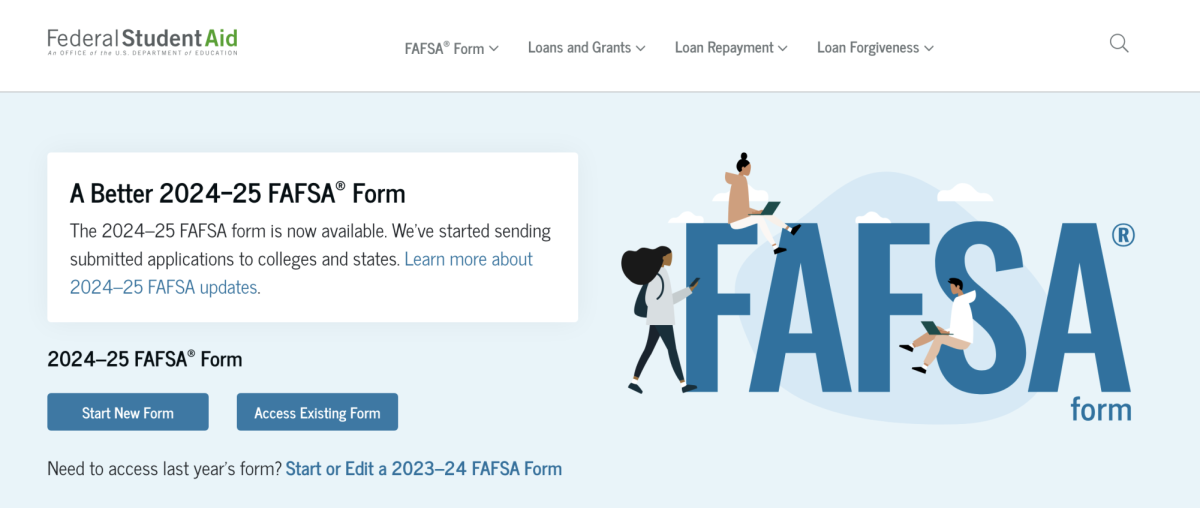 Screenshot of the FAFSA websites opening screen. 